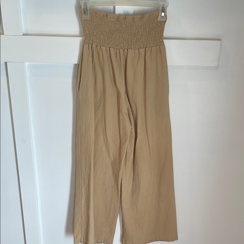 Tan High-Waisted Wide-Leg Pants